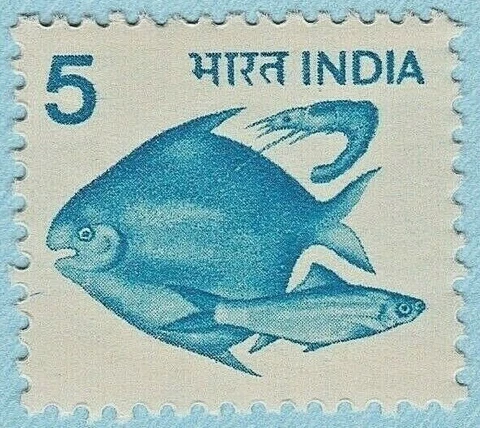 1979 MARINE FISH STAMP INDIA UNUSED POSTAGE SHRIMP MULLET POMPANO BLUE FISH MNH Cover