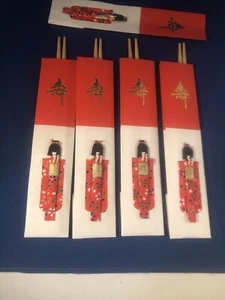 Set of 4 Wooden Japanese Chopsticks With Origami Geisha Girls + 1 Empty Package - Picture 1 of 7