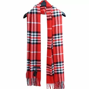 Winter Long Scarf Oversized Tartan Red Plaid Womens Shawl Wrap Warm Fringe New - Picture 1 of 12