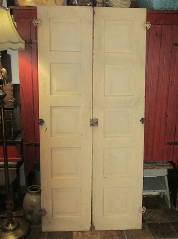 60"x14" Antique SOLID WOOD 5 PANEL DOOR pair Interior Pantry Cupboard Closet Cover