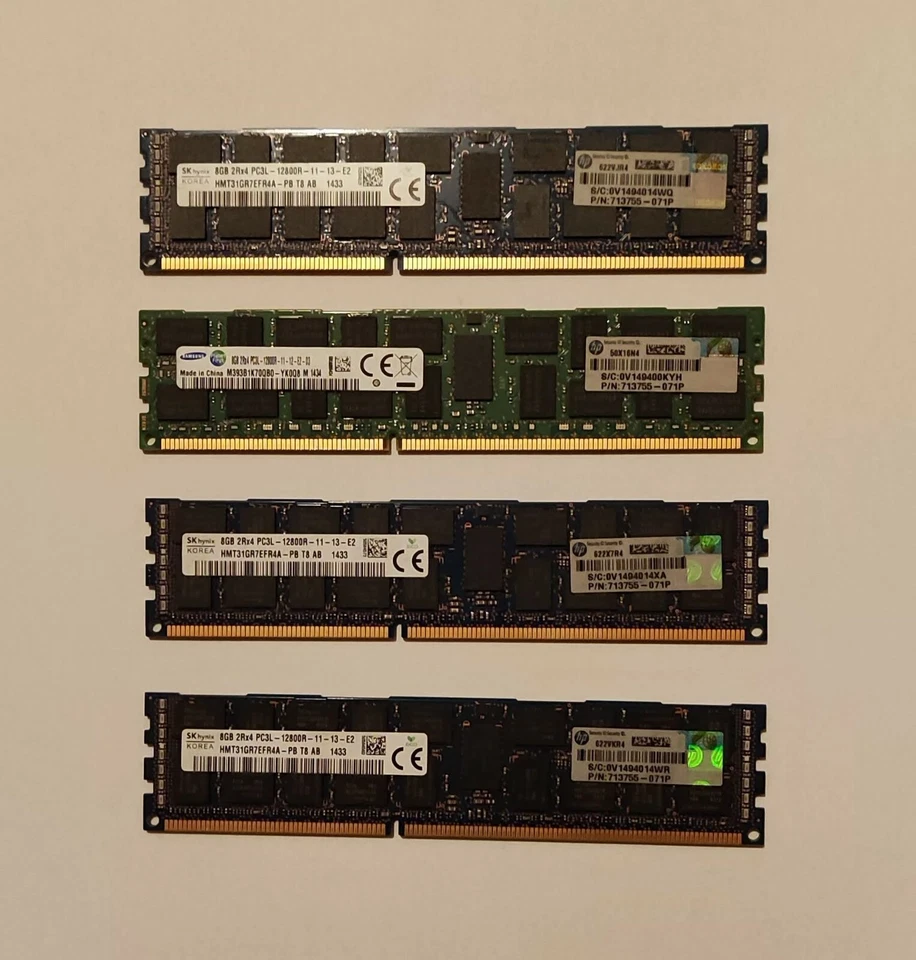 HP 32GB Memory Kit (4x8GB) PC3L-12800R 2Rx4 1600MHz ECC 713755-071 ProLiant RAM - Image 1 of 1