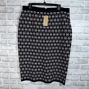 NUEVO CON ETIQUETAS Michael Kors Logo Suéter Falda Lápiz Talla XL Negro Blanco Logo - Imagen 1 de 9