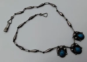 Vintage Southwest Three Turquoise Stone Sterling GCO Necklace Dangle 925 Mexico - Picture 1 of 6