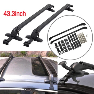 Car Roof Rail Luggage Rack Baggage Carrier Aluminum Black w/ Lock &Key 110cm Kit - Image 1 of 4