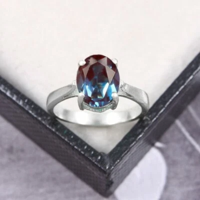 Anillo de compromiso solitario plata piedra de nacimiento Jun corte ovalado 8x10mm Foto 1 de 2