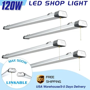 4 Pack 120W LED Shop Light Tube Fixtures Linkable Warehouse Garage Hanging Lamp - Picture 1 of 11