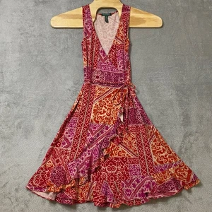 Vestido Lauren Ralph Lauren para mujer talla pequeña imitación envolvente sin mangas con volantes dobladillo - Imagen 1 de 8