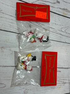 NEW/NOS - SET - Vintage Micro Miniatura Plastica Pupazzo di Neve Natale Artigianale Pattinaggio - Foto 1 di 2