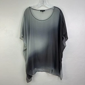 Camicetta Eileen Fisher donna XL grigio nero ombreggiato seta trasparente floreale poncho top - Foto 1 di 8