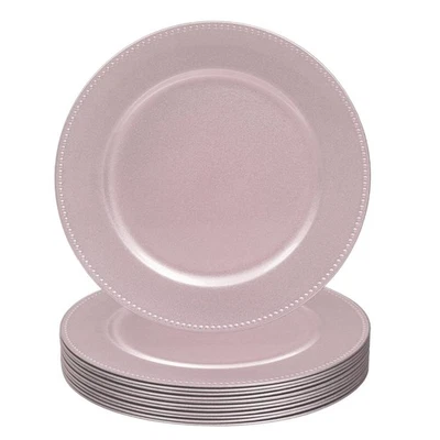 13" Pink Charger Plates, Plastic Charger Plates with Beaded, Round Chargers f... - Image 1 of 4