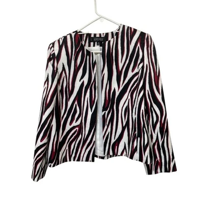 Blazer Kasper Estampado Animal Rojo Negro Blanco Pequeña Chaqueta de Carrera 12P Foto 1 de 2