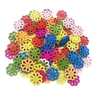 100 Pieces Colorful Wood Flower Buttons 4 Hole Buttons DIY Kids Decorative Craft - Picture 1 of 4