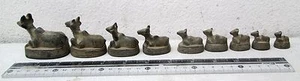 RARE!  Bronze Opium Weight Set 9 Reclining Brahman Bulls Cows - Picture 1 of 4