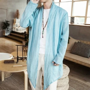 Cárdigan chino para hombre protección solar abrigos camisas playa chaqueta suelta talla grande - Imagen 1 de 13