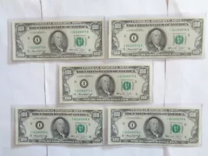 1974 I 5 Consecutive US $100 Federal Reserve Note Banknote Green Seal I06189975A - Picture 1 of 4