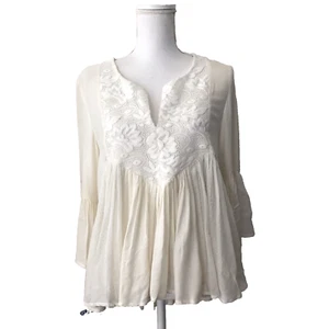 Blusa Top Ella Moss M Marfil Encaje Cuello Campesino Bohemio Anthropologie - Imagen 1 de 7