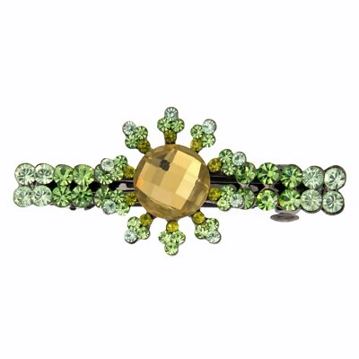 Clip de broche de pasador de pelo con flores estrás austriaco girasol verde joyería nuevo Foto 1 de 4