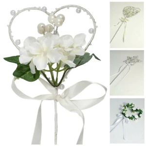 Bridesmaid Princess Flower Girl Wand - Heart Star Rose Butterfly Shaped Wedding - Picture 1 of 14