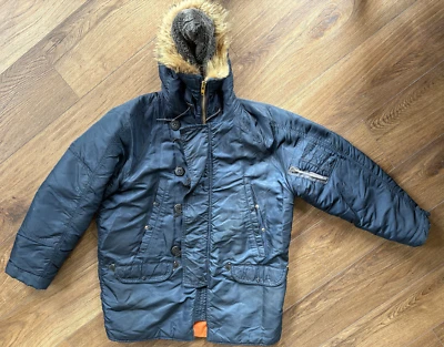 Chaqueta con capucha forrada de piel azul marino 42 polar dorado vintage para hombre Foto 1 de 4