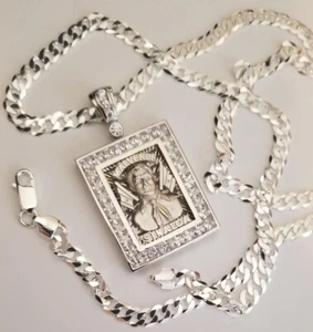 925 Sterling Silver Malverde Pendant CZ Stone White Sinaloa - Picture 1 of 9