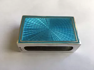 1924 SUPERBO PORTA FIAMMIFERI ARGENTO E MOTORE TORNITO SMALTO GUILLOCHÉ BLU TURCHESE - Foto 1 di 8