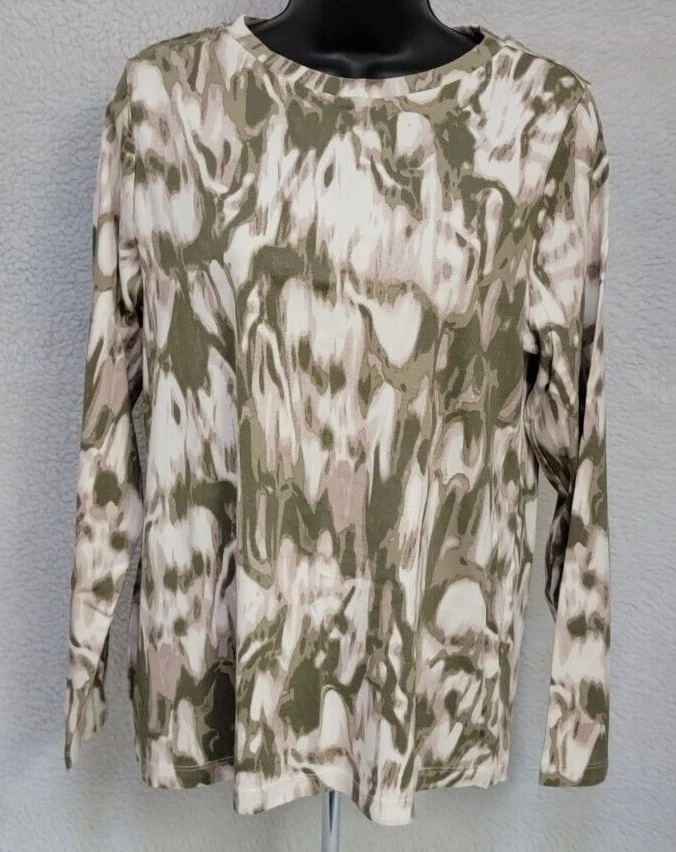 Camisa Top Blusa Relativity Mujer Talla 1X Verde Marrón Blanco Remolinos Foto 1 de 4