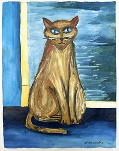 Gertrude Abercrombie (Handmade) Oil Drawing On old Paper Signed, Vtg Art - Picture 1 of 4