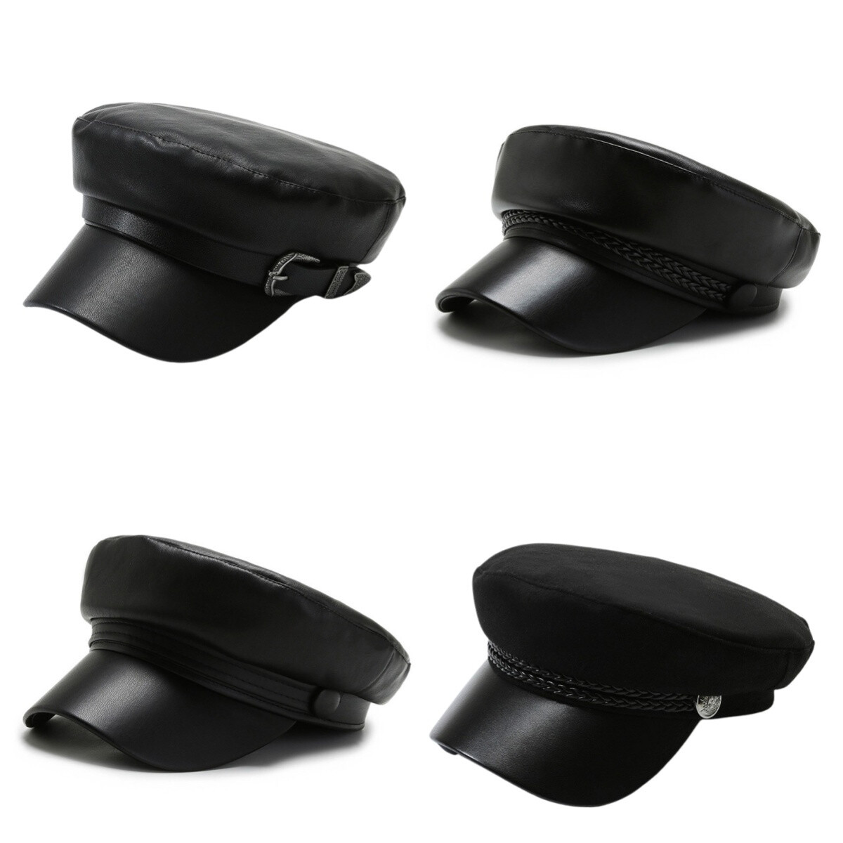 MEGAUK Damen Barett Kunstleder - Französische Baskenmütze Mit Kordelzug