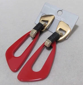 CHICO’S Long Red Lucite Dangles Gold Tone Silver 3.5” Post Earrings $35 NOC - Picture 1 of 14