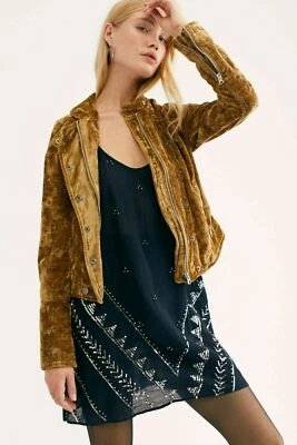 Free People Velvet Jacket short casual Military Dusk Till Dawn Gold Size Small - Image 1 of 4