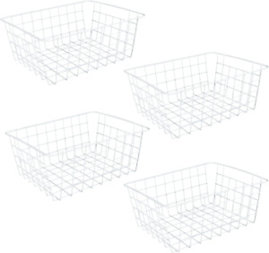 MIVIDE 4PCS White Metal Wire Storage Baskets, Freezer Baskets for Chest Small