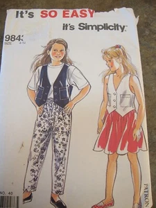 SIMPLICITY 9843 NEW UNCUT SEW PATTERN GIRLS Vest Skirt Pants OOP Sz 4 -12 - Picture 1 of 1