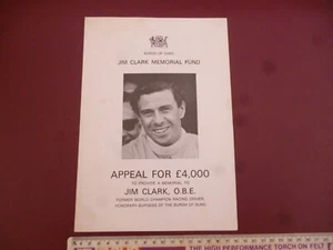 JIM CLARK O.B.E. MOTOR RACING MEMORIAL FUND APPEAL FOR £4,000 LEAFLET *RARE * - Imagen 1 de 6