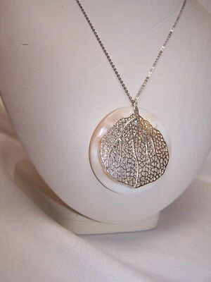 Impresionante collar de plata de ley 925 grande filigrana colgante concha Foto 1 de 4