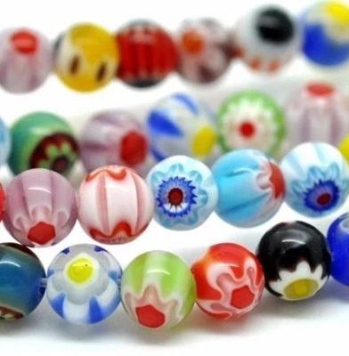 Millefiori Bunt mit Blumen motiv Glasperlen Handgearbeitete Lampwork Beads - Bild 1 von 2