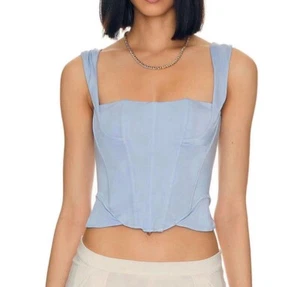 NWT FREE PEOPLE x HAH Knock Out Corset boudoir Top Size Medium Blue Periwinkle - Picture 1 of 15