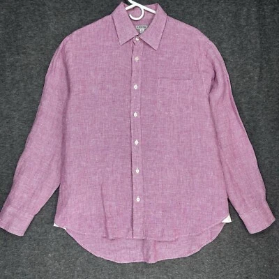 J Peterman button up shirt Mens L red white Micro houndstooth 100% linen - Image 1 of 4