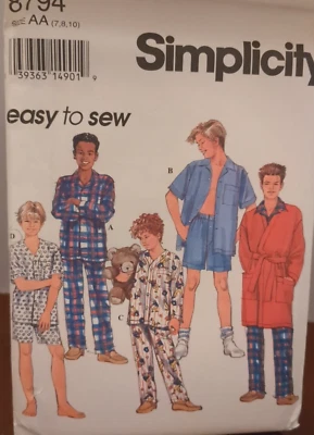 SIMPLICITY Sewing Pattern #8794 BOYS' PAJAMAS, ROBE & TIE BELT size 7-8-10 UC/FF - Image 1 of 4