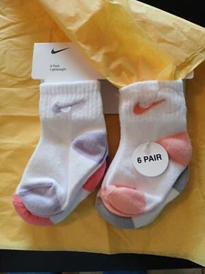 NEW NIKE Baby Lightweight Ankle Socks White 6 Pack Newborn 6-12 Months Nike Sock - Picture 1 of 5