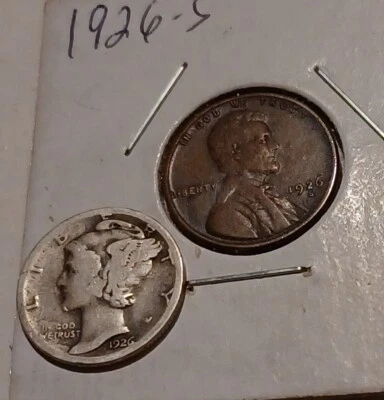 1926-S Lincoln Cent and 1926s silver dime set of two coins - Image 1 of 4