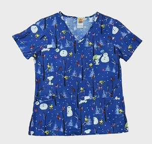 Peanuts Snoopy Snowman Woodstock Cardinal Scrub Top Nurse Scrub Size XS - Picture 1 of 7