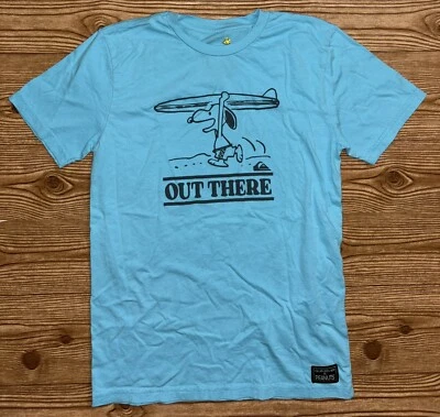 Quiksilver x Peanuts Blue T-Shirt Snoopy Surf “Out There” Boys Youth Size Large - Image 1 of 4