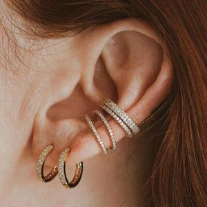 CRMYA Gold/Silver CZ Zircon Clip Earrings Big Circle Ear Cuff Jewelry Unisex - Picture 1 of 28