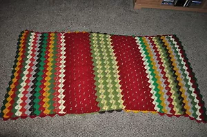 43" x 85" vintage MAROON OLIVE GREEN YELLOW stripe AFGHAN CHIC DORM READY - Picture 1 of 4