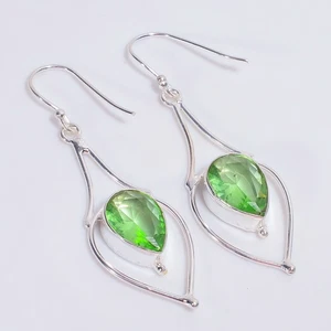 Peridot Gemstone Ethnic Handmade Jewelry 925 Sterling Silver Earrings 2.3" T801 - Picture 1 of 6