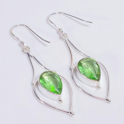 Peridot Gemstone Ethnic Handmade Jewelry 925 Sterling Silver Earrings 2.3" T801 - Image 1 of 4