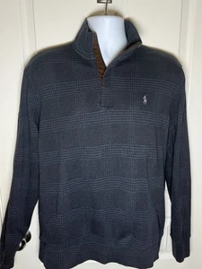 Polo Ralph Lauren 1/4 Zip Pullover Size Large L Cotton Blend Double Knit Plaid - Picture 1 of 6