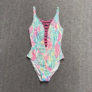 Lilly Pulitzer Isle Lattice One Piece Swimsuit Women’s Size 4 Pink/Blue Floral - Picture 1 of 7