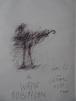 Dibujo César Baldaccini Little Bird Man París 1987. Original Foto 1 de 4