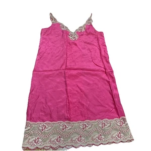 VTG EXPRESS 100% Silk Embroidered Lace Slip Dress Lingerie Pink Beige Small - Picture 1 of 8